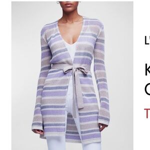 L'AGENCE Koi Striped Belted Women's Knit Cardigan - Lavender and Cream